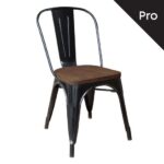 RELIX Wood Καρέκλα-Pro, Στοιβαζόμενη, Μέταλλο Βαφή Μαύρο, Κάθισμα Dark Oak 45x51x85cm