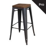 RELIX Wood Σκαμπό Bar-Pro, Στοιβαζόμενο, Μέταλλο Βαφή Antique Black,Κάθισμα Dark Oak 43x43 H.76cm