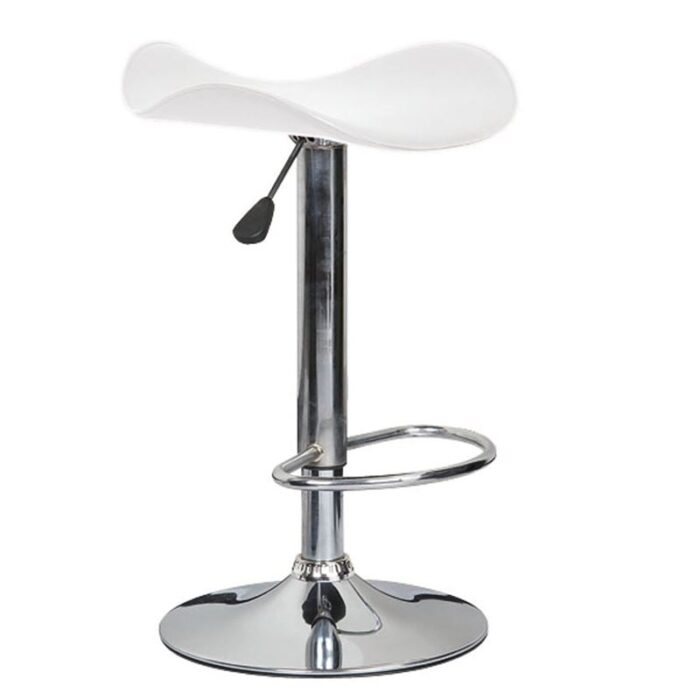 SADDLE Σκαμπό BAR, Βάση Χρώμιο, Pvc Άσπρο, Ρύθμιση Ύψους, Περιστρεφόμενο 45x43x58/64-79/85cm - Image 1