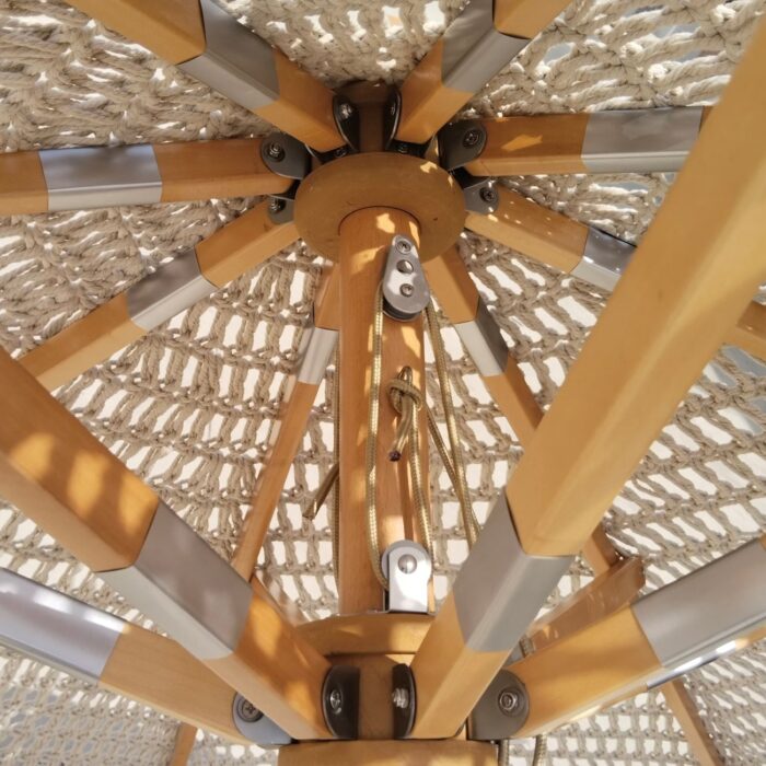 ΟΜΠΡΕΛΑ Ξύλινη - Οξιά 300x300cm, Πλεκτό Μακραμέ Μπεζ 300x300cm H2,8m (Pole Φ48mm) - Image 3