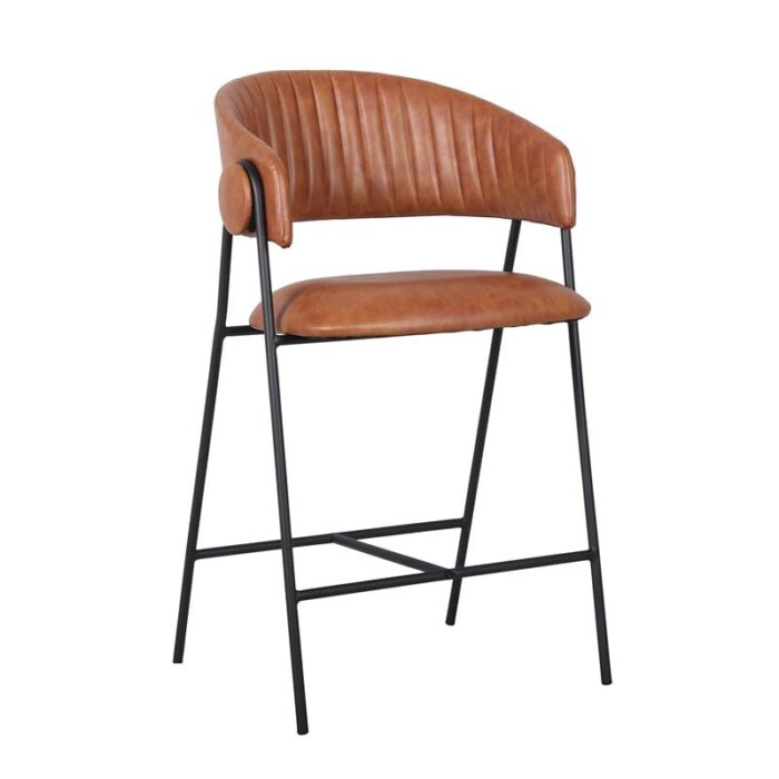 ALFRED Σκαμπό BAR Μέταλλο Βαφή Μαύρο, PU Camel 58x53x66/96cm - Image 1