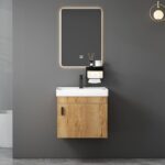 IDEA-4 Set Έπιπλο Κρεμαστό Μπάνιου Φυσικό, Καθρέπτης LED+ Πάγκος με Νιπτήρα και Μπαταρία 50x36x45cm / Mirror 40x50x2cm - Image 2