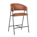 ALFRED Σκαμπό BAR Μέταλλο Βαφή Μαύρο, PU Camel 58x53x66/96cm - Image 2