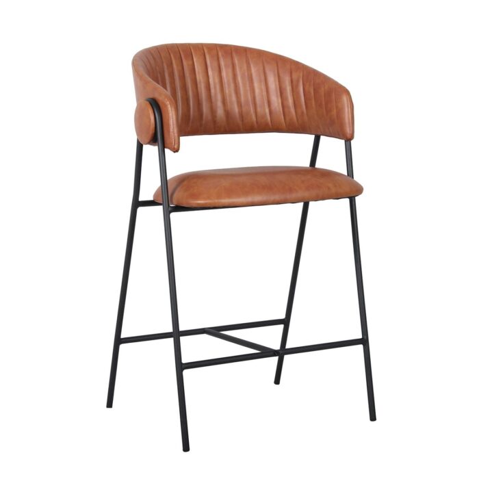 ALFRED Σκαμπό BAR Μέταλλο Βαφή Μαύρο, PU Camel 58x53x66/96cm - Image 2
