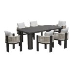 BOSTON Dining Set Τραπεζαρία Κήπου Βεράντας: Τραπέζι + 6 Πολυθρόνες Alu Ανθρακί - Μπεζ Table200x100x75-Chair:54x56x66 - Image 2