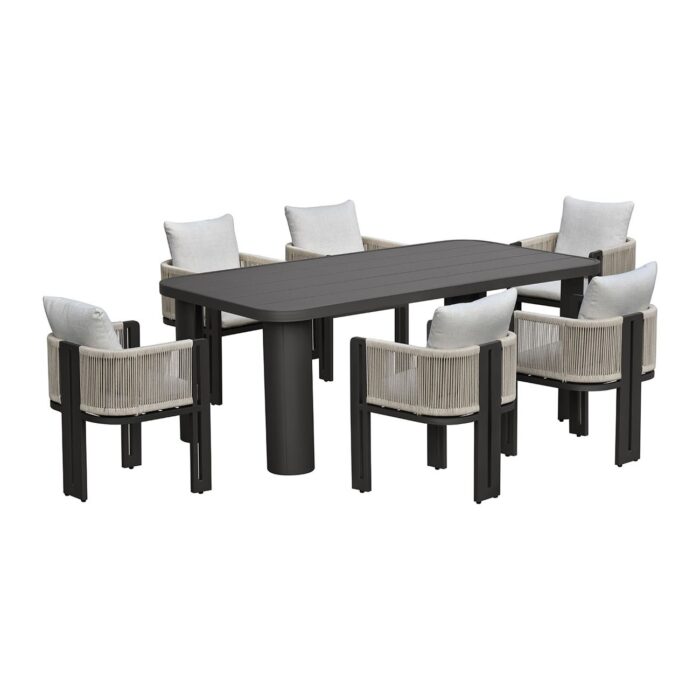 BOSTON Dining Set Τραπεζαρία Κήπου Βεράντας: Τραπέζι + 6 Πολυθρόνες Alu Ανθρακί - Μπεζ Table200x100x75-Chair:54x56x66 - Image 2