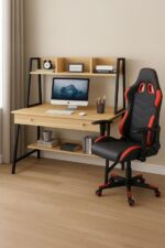 STUDENT-1 Set Γραφείο Η/Υ Sonoma - Μαύρο + Πολυθρόνα Gaming Μαύρο - Κόκκινο Desk:120x48x73 Chair:67x69x124