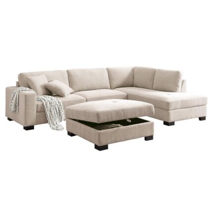 DORNO Καναπές Σαλονιού Αριστερή Γωνία με Αποθηκευτικό Σκαμπό, Ύφασμα Μπεζ 308x207/98xH91cm, 98x98x50cm