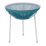 ACAPULCO Τραπεζάκι Μέταλλο Βαφή Άσπρο, Rattan Μπλε Φ50cm H.50cm - Image 2