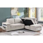 FLEXY Καναπές Αριστερή Γωνία - Κρεβάτι, με Χώρους Αποθήκευσης φωτιζόμενο, Ύφασμα Μπεζ 250x202x87cm H.91cm - Image 3