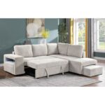 FLEXY Καναπές Αριστερή Γωνία - Κρεβάτι, με Χώρους Αποθήκευσης φωτιζόμενο, Ύφασμα Μπεζ 250x202x87cm H.91cm