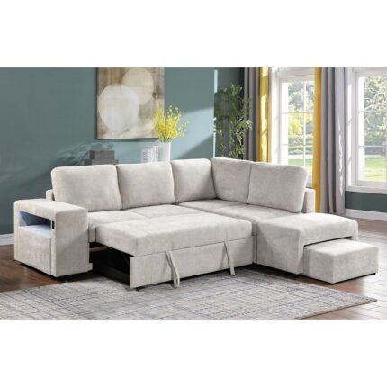 FLEXY Καναπές Αριστερή Γωνία - Κρεβάτι, με Χώρους Αποθήκευσης φωτιζόμενο, Ύφασμα Μπεζ 250x202x87cm H.91cm