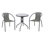 BALENO-W Set Κήπου - Βεράντας: Τραπέζι + 2 Πολυθρόνες Μέταλλο Ανθρακί, Wicker Mixed Grey Table:Φ60x70 Armchair:52x60x72