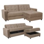 JACKSON Καναπές - Κρεβάτι και Σκαμπό με Χώρους Αποθήκευσης, Ύφασμα Μπεζ 193x141x81 H.77 Bed:101x166x40 - Image 2