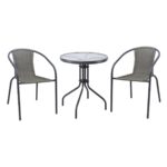 BALENO-W Set Κήπου - Βεράντας: Τραπέζι + 2 Πολυθρόνες Μέταλλο Ανθρακί, Wicker Mixed Grey Table:Φ60x70 Armchair:52x60x72 - Image 2