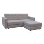 JACKSON Καναπές - Κρεβάτι και Σκαμπό με Χώρους Αποθήκευσης, Ύφασμα Μπεζ 193x141x81 H.77 Bed:101x166x40