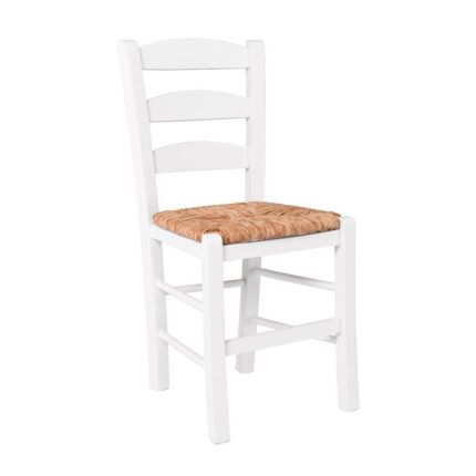 ΣΚΥΡΟΣ Καρέκλα Οξιά Βαφή Εμποτισμού Λάκα Άσπρο, Κάθισμα Ψάθα 41x43x89cm